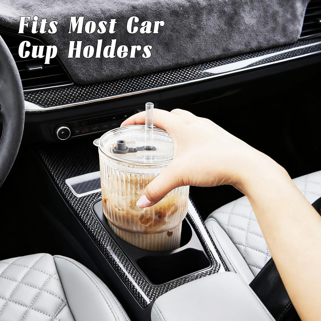 20oz Ribbed Glass Tumbler Set with Lids and Straws, 2 Pack T36155