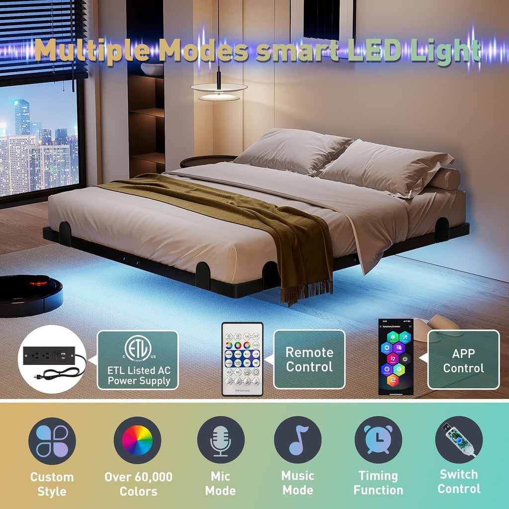 14 Inch Full Bed Frame with LED Lights and Charging Station L892