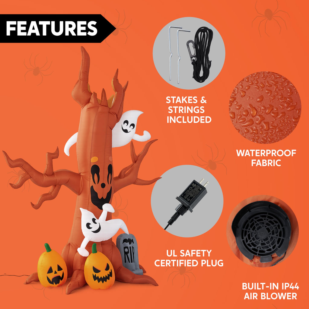 8FT Halloween Inflatable Tree with Ghost Pumpkin and Tombstone Y185010