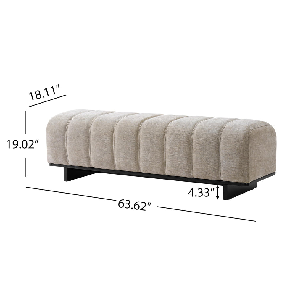 Oatmeal Black Chenille Upholstered Dining Bench J962