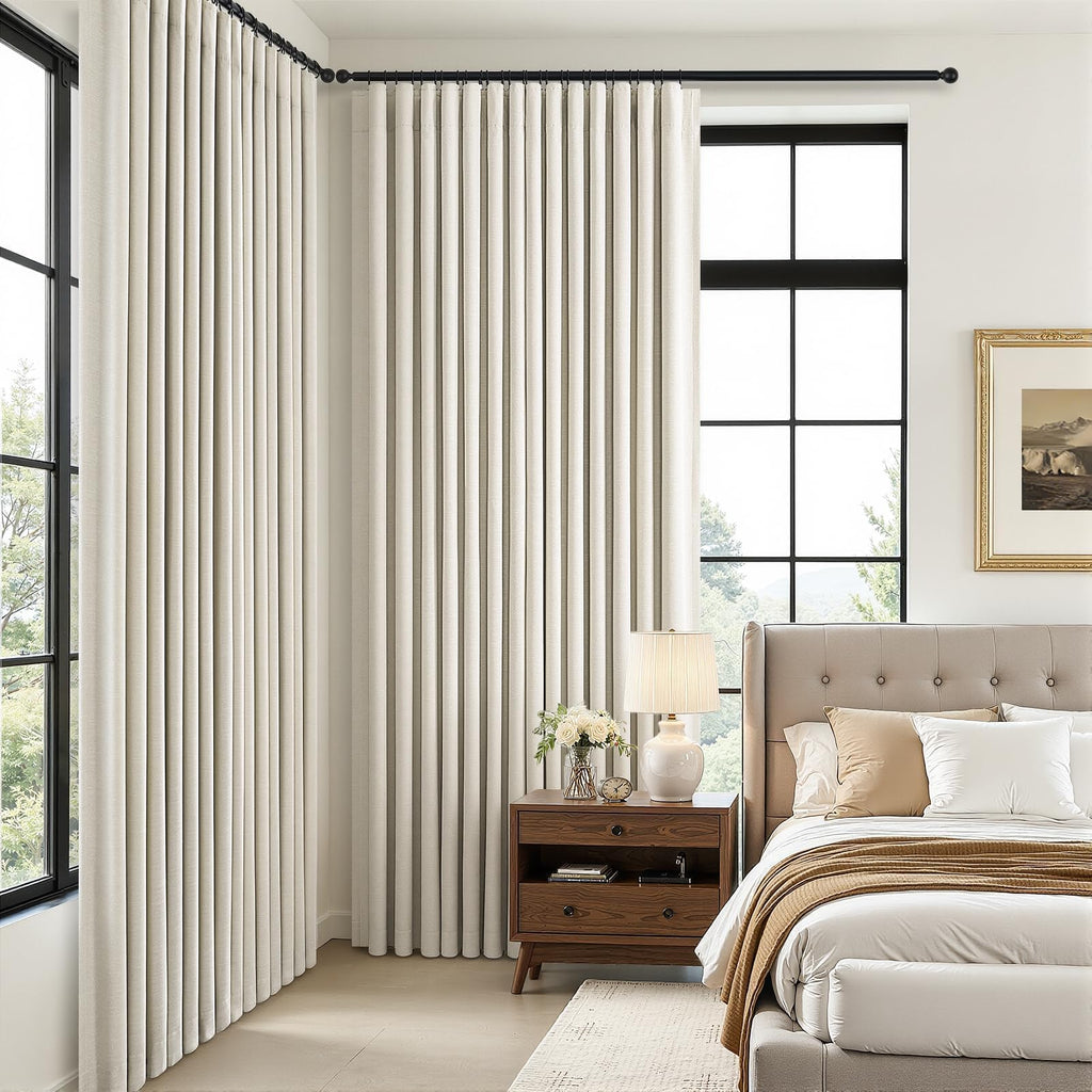 Cream Beige 96 Inch Long Blackout Linen Curtains D596626