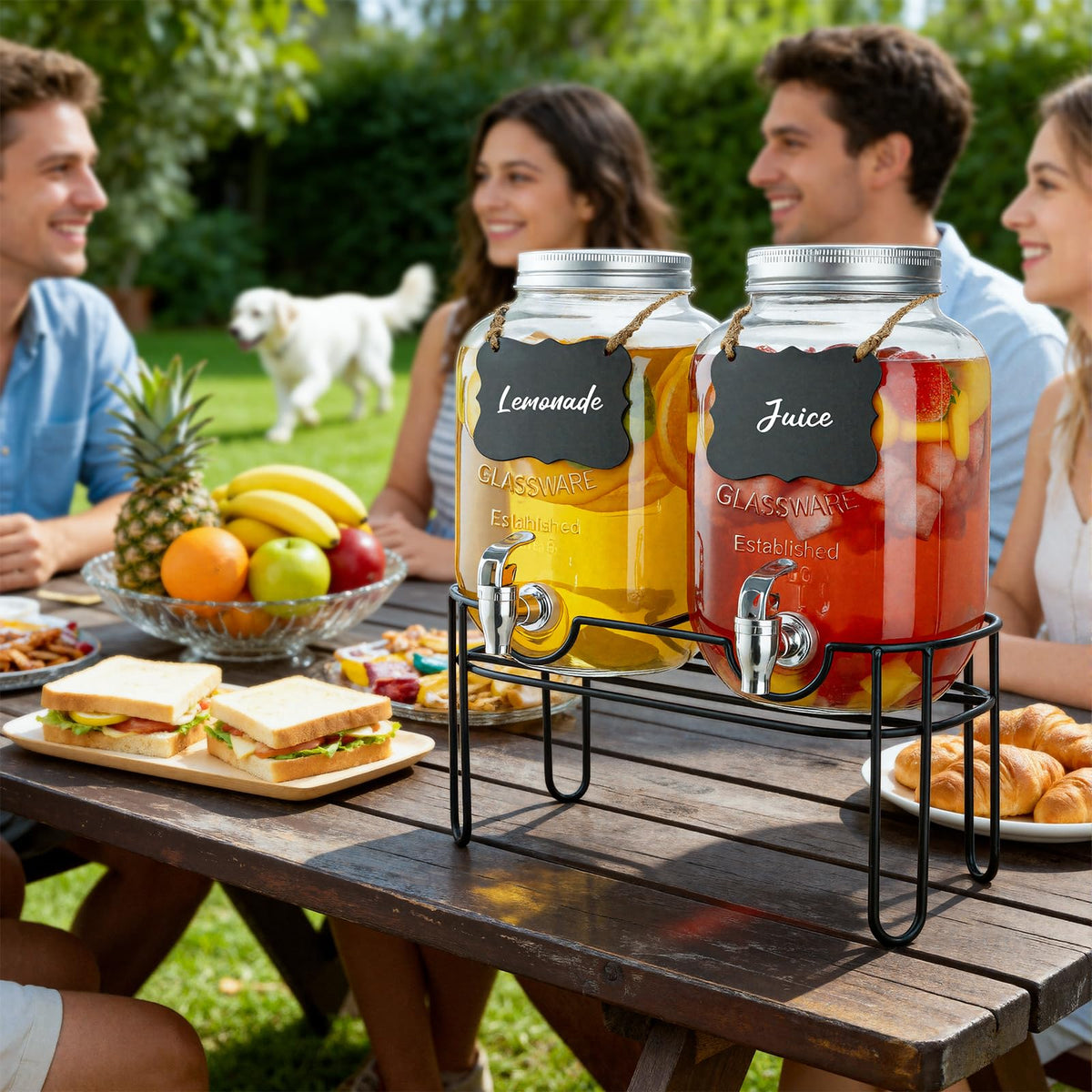 1 Gallon Glass Drink Dispenser 2 Pack with Fruit Infuser and Stand N2952