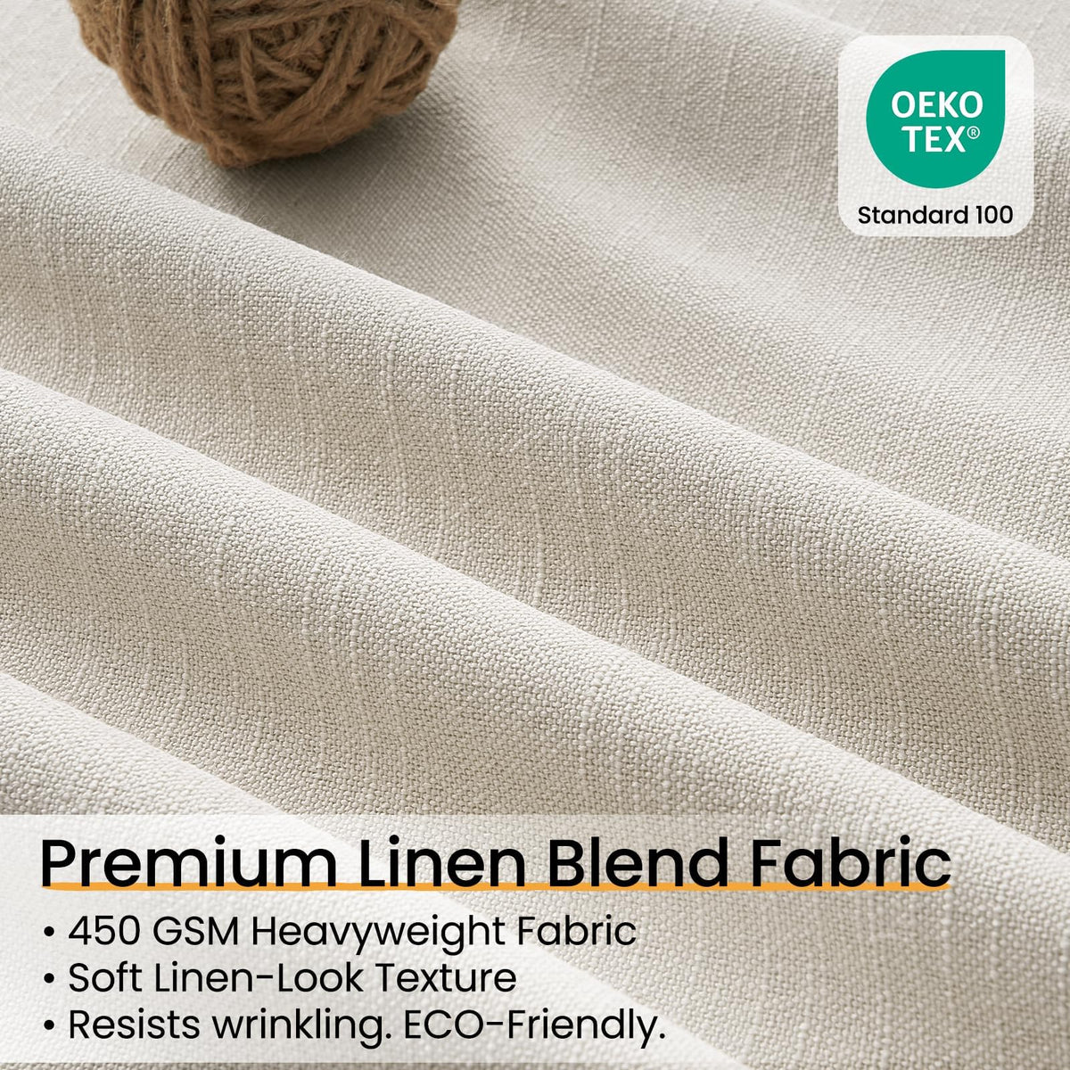 Cream Beige 96 Inch Long Blackout Linen Curtains D596626