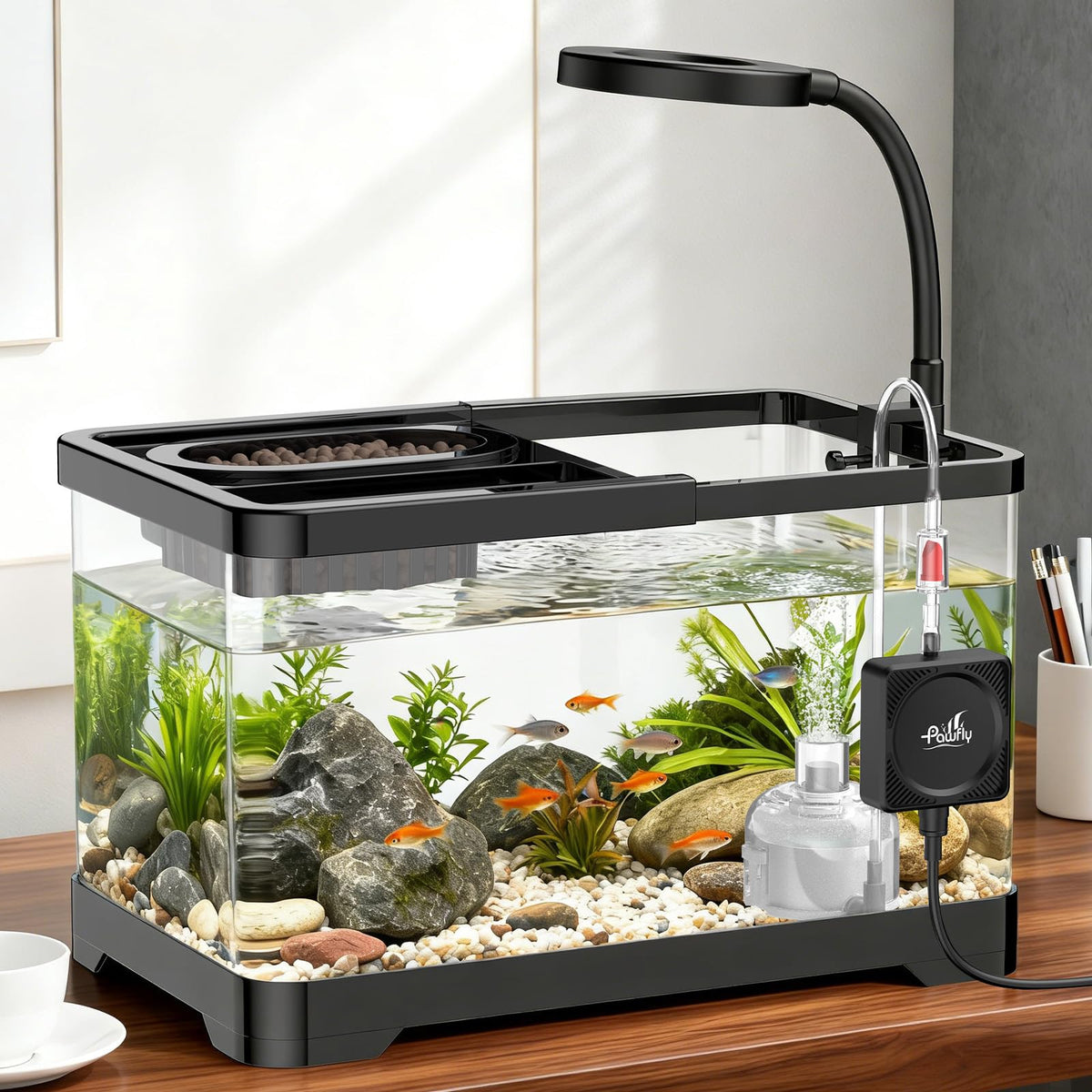 2 Gallon Ultra Clear Aquarium Starter Kit with LED Light, Air Pump, Filter M2731