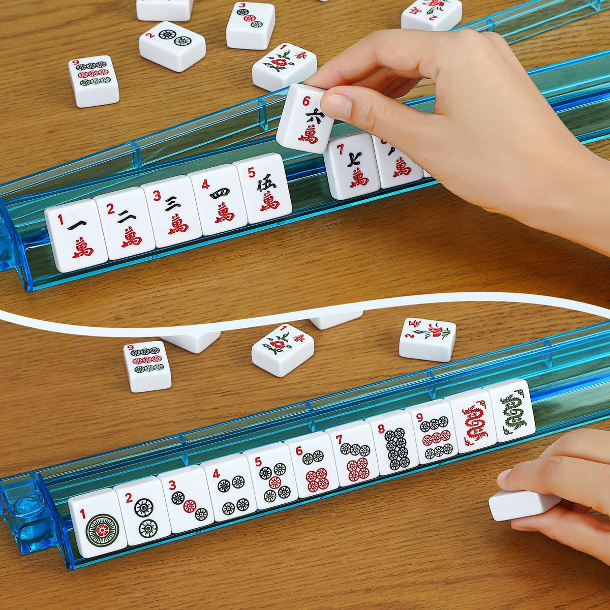 White 166 Tiles Mahjong Set with Blue Carrying Bag E8062