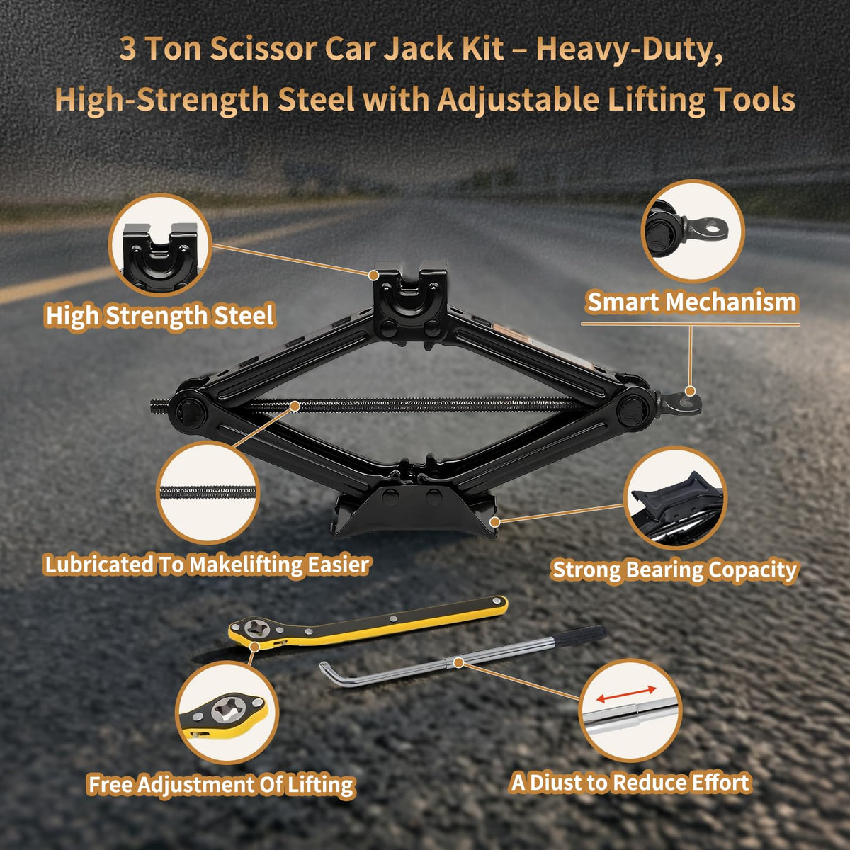 3-Ton Scissor Jack Kit with Ratchet Wrench E923472