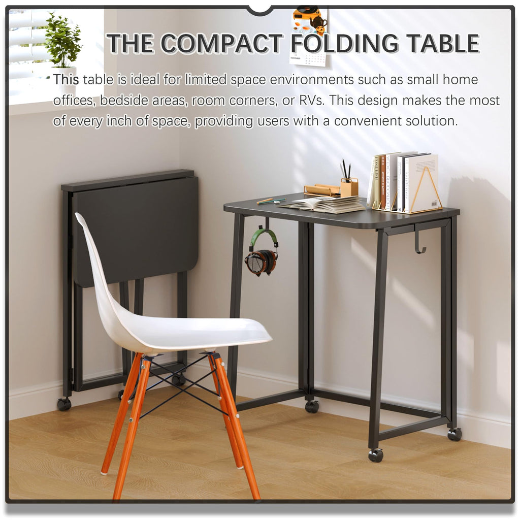 23.6" Folding Mobile Desk with Wheels, All Black L5873