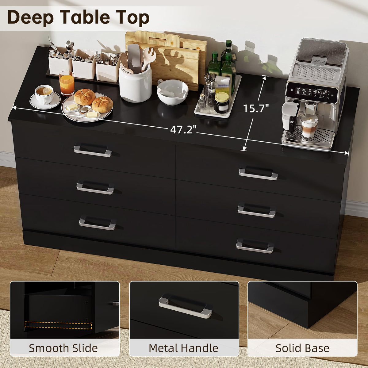 6 Drawer Dark Black Dresser A932