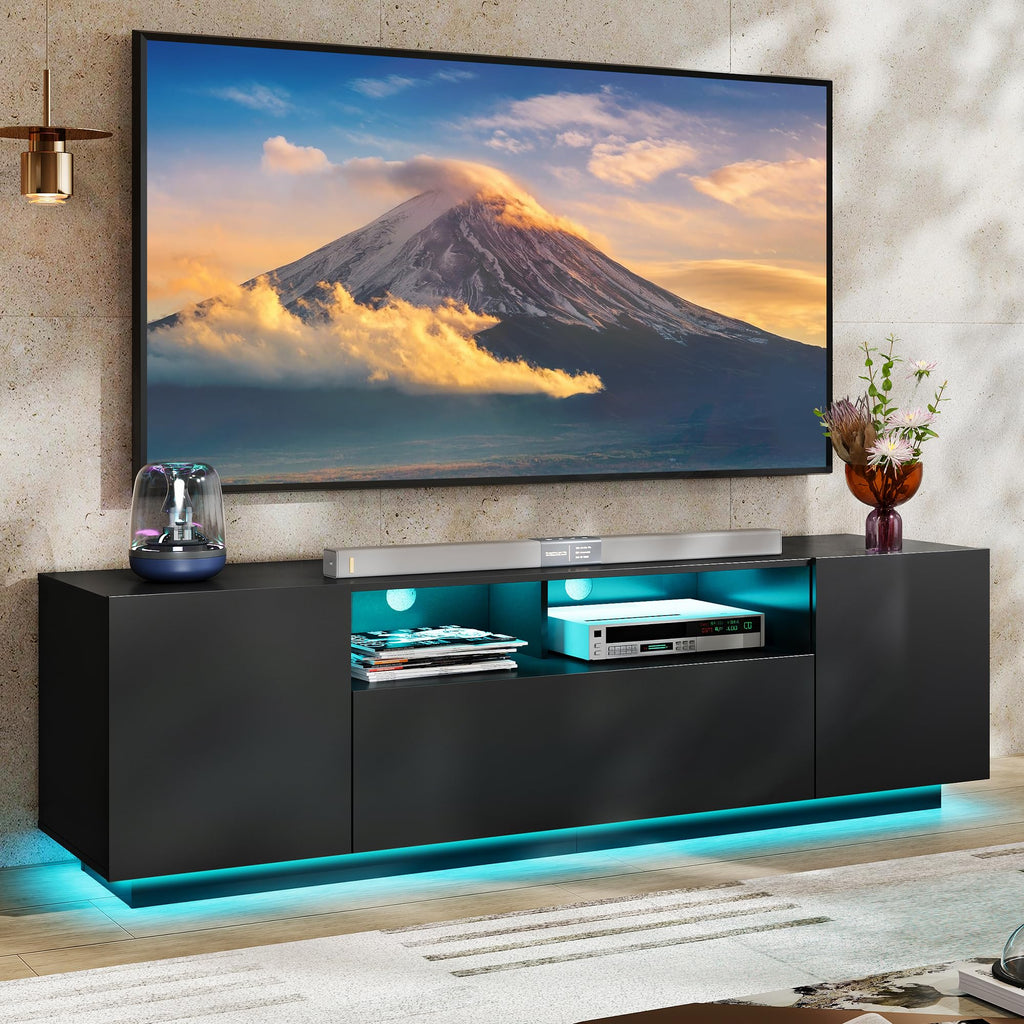 Black TV Stand with Storage Cabinets and Drawer Z101