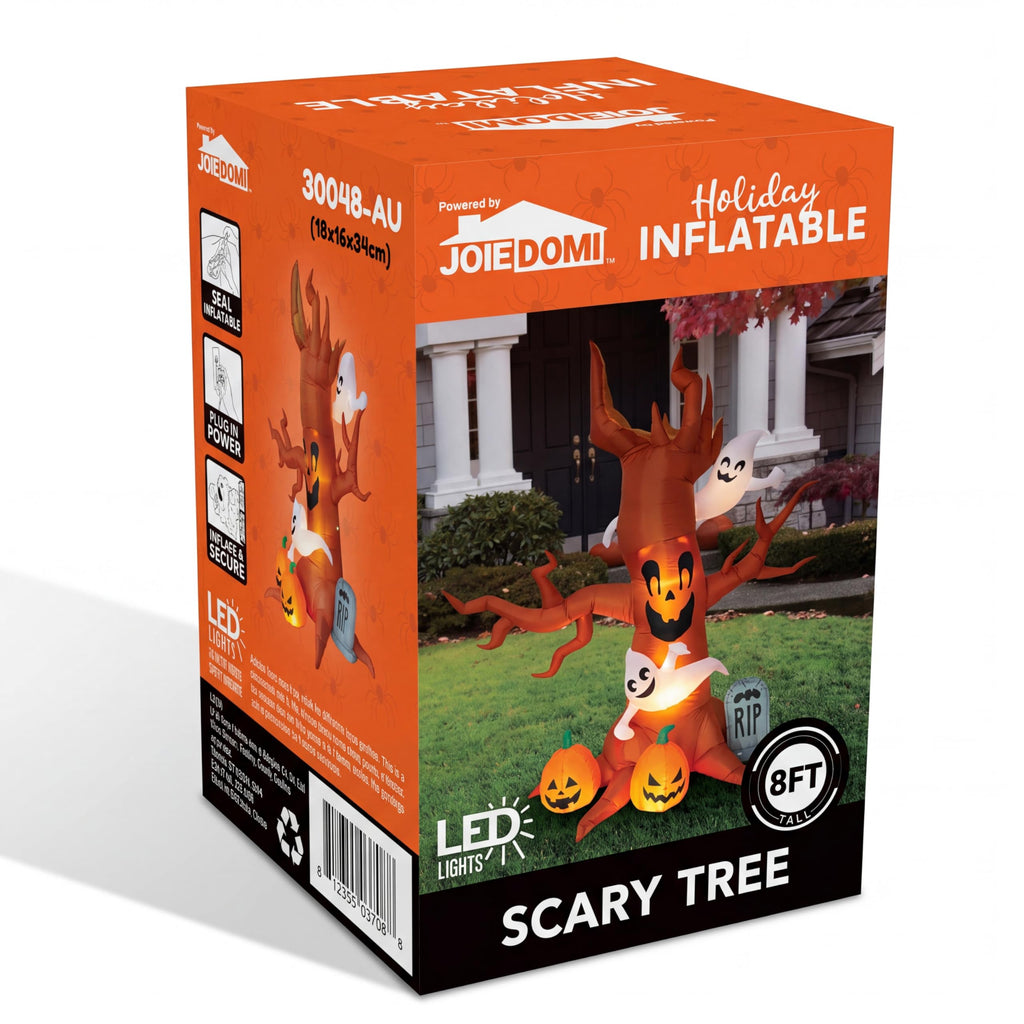 8FT Halloween Inflatable Tree with Ghost Pumpkin and Tombstone Y185010