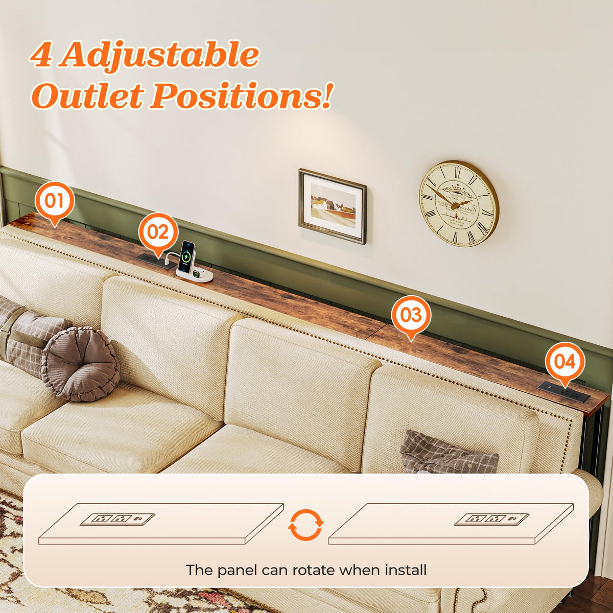 102 Inch Sofa Table with Power Outlets and USB-C Ports Y630865