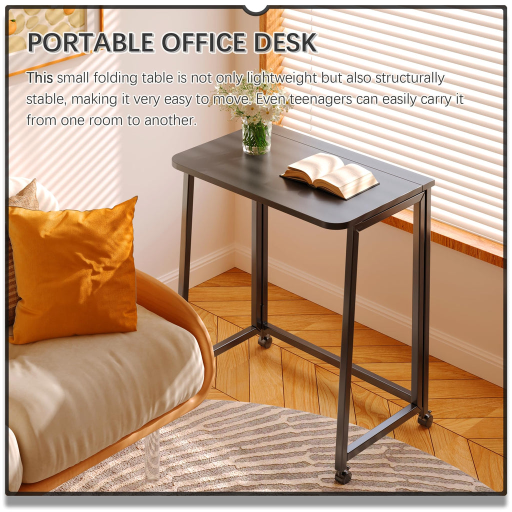 23.6" Folding Mobile Desk with Wheels, All Black L5873
