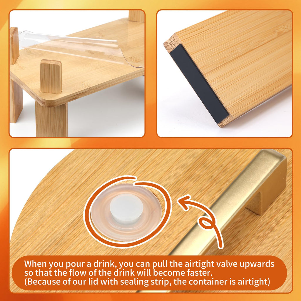 1.5 Gallon 2 Pack Glass Beverage Dispenser with Wood Stand and Spigot J6022