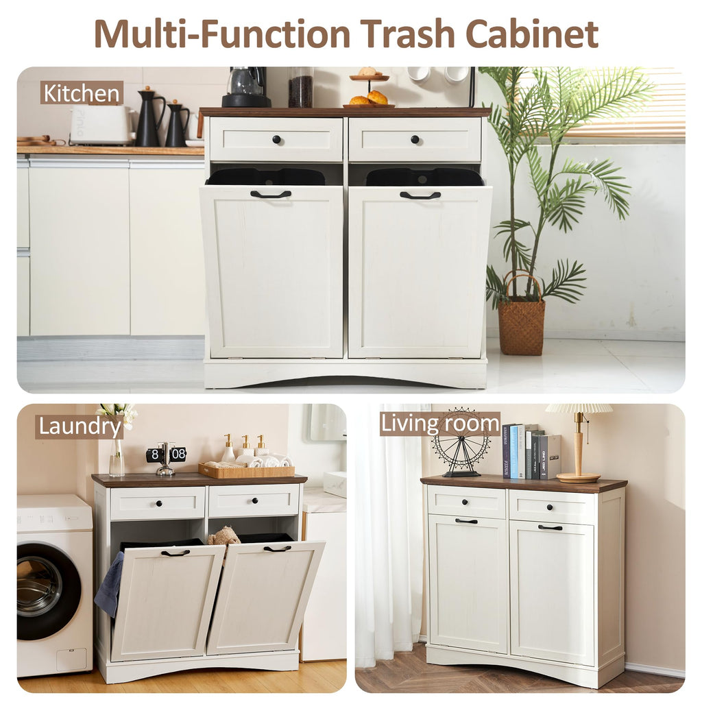 Antique White Double Tilt Out Trash Cabinet V47960