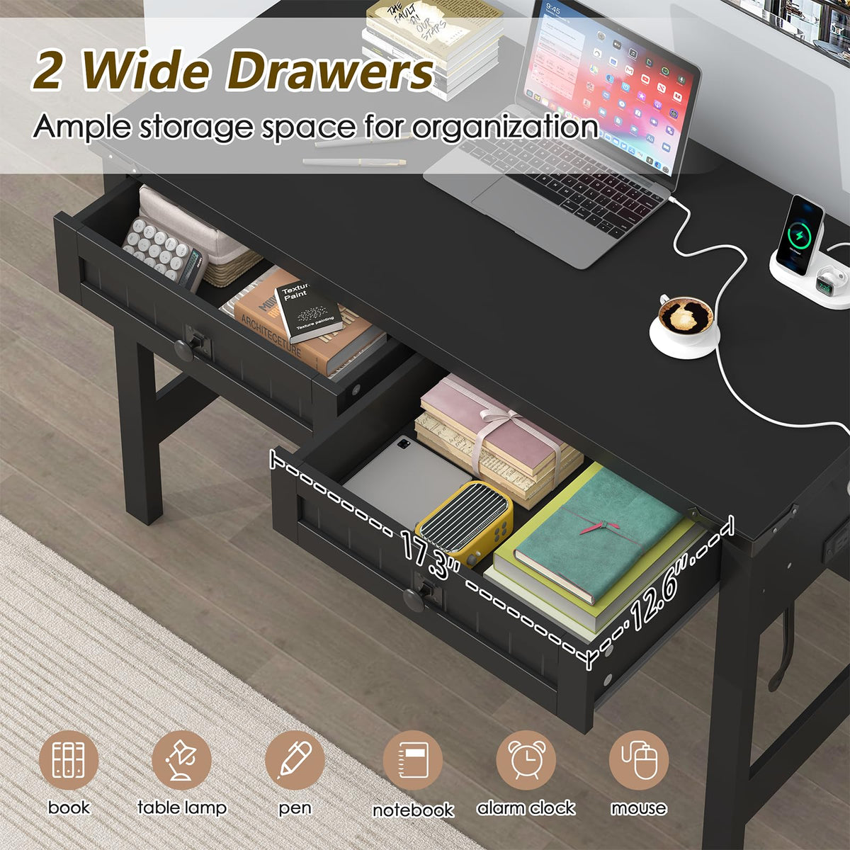 39 Inch Small Computer Desk with Drawers T3305