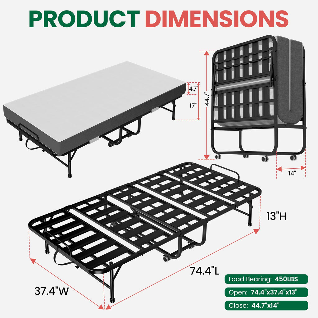 Folding Bed with Mattress with Wheels V93700