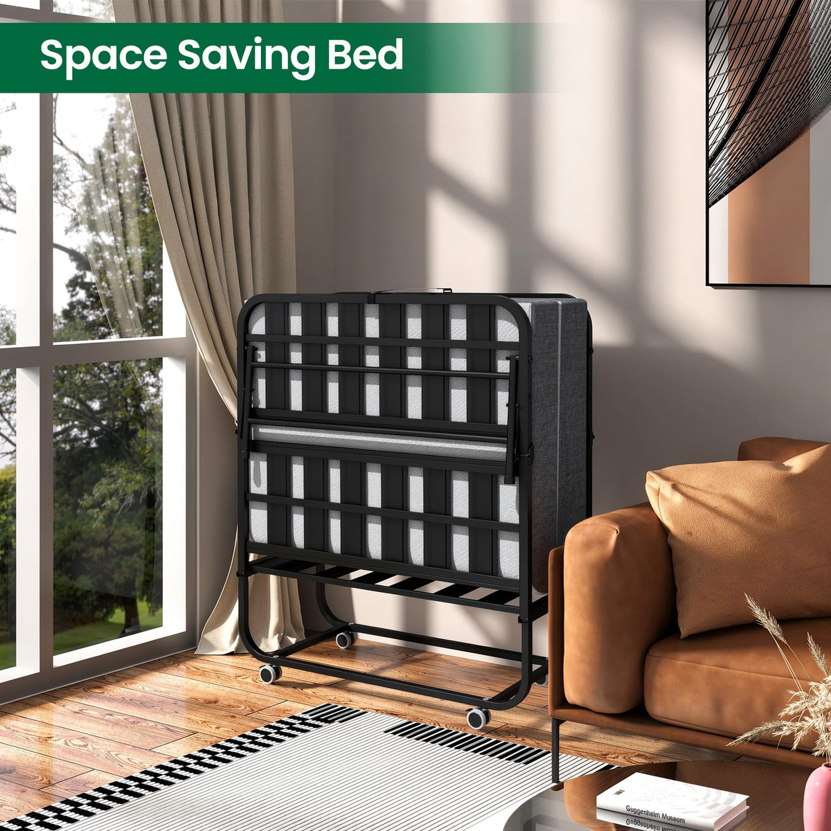 Folding Bed with Mattress with Wheels V93700