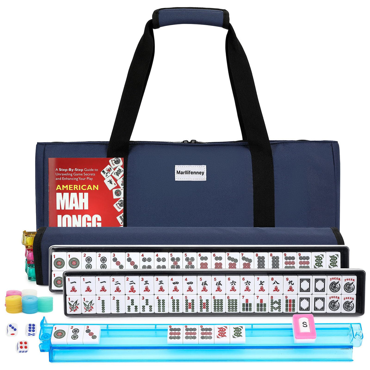 White 166 Tiles Mahjong Set with Blue Carrying Bag E8062