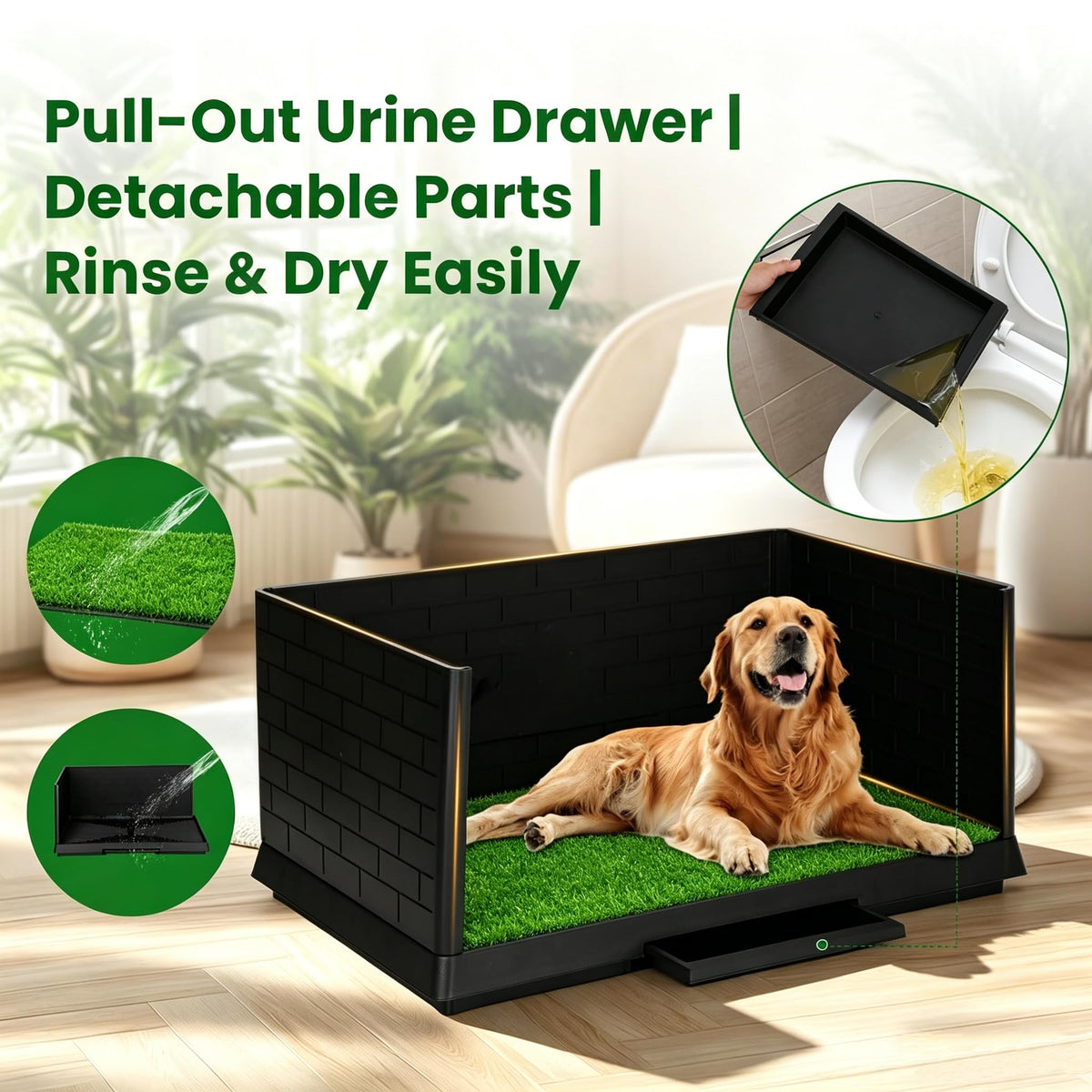 Dog Grass Pad with Tray 30"x19.7" Indoor Dog Potty with Drawer J50049