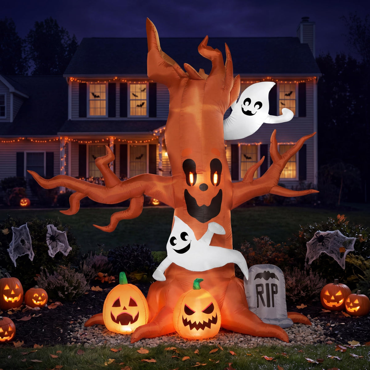 8FT Halloween Inflatable Tree with Ghost Pumpkin and Tombstone Y185010
