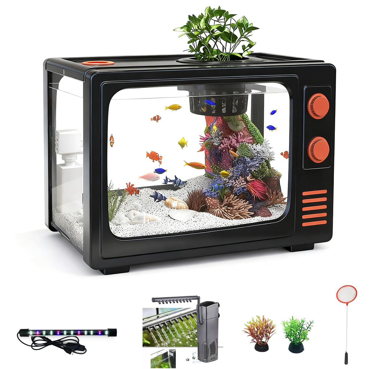 2.5 Gallon Fish Tank Kit with LED Lights, Filter & Plant Planter K140