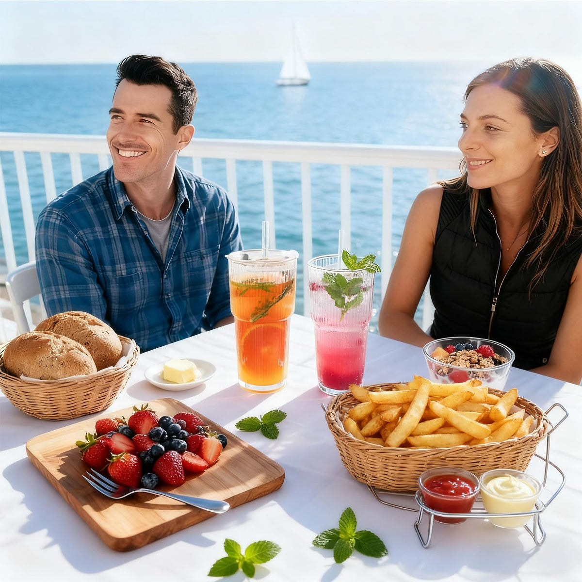 20oz Ribbed Glass Tumbler Set with Lids and Straws, 2 Pack T36155