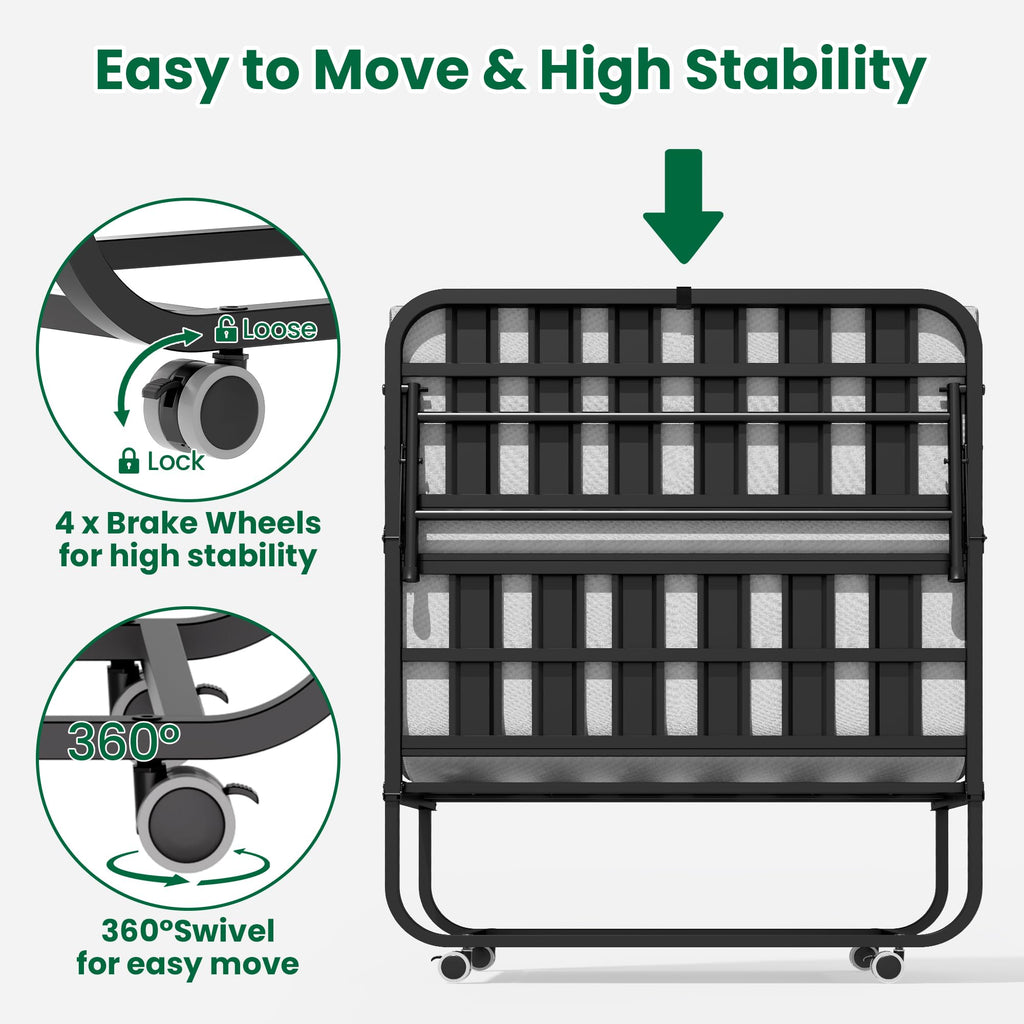 Folding Bed with Mattress with Wheels V93700