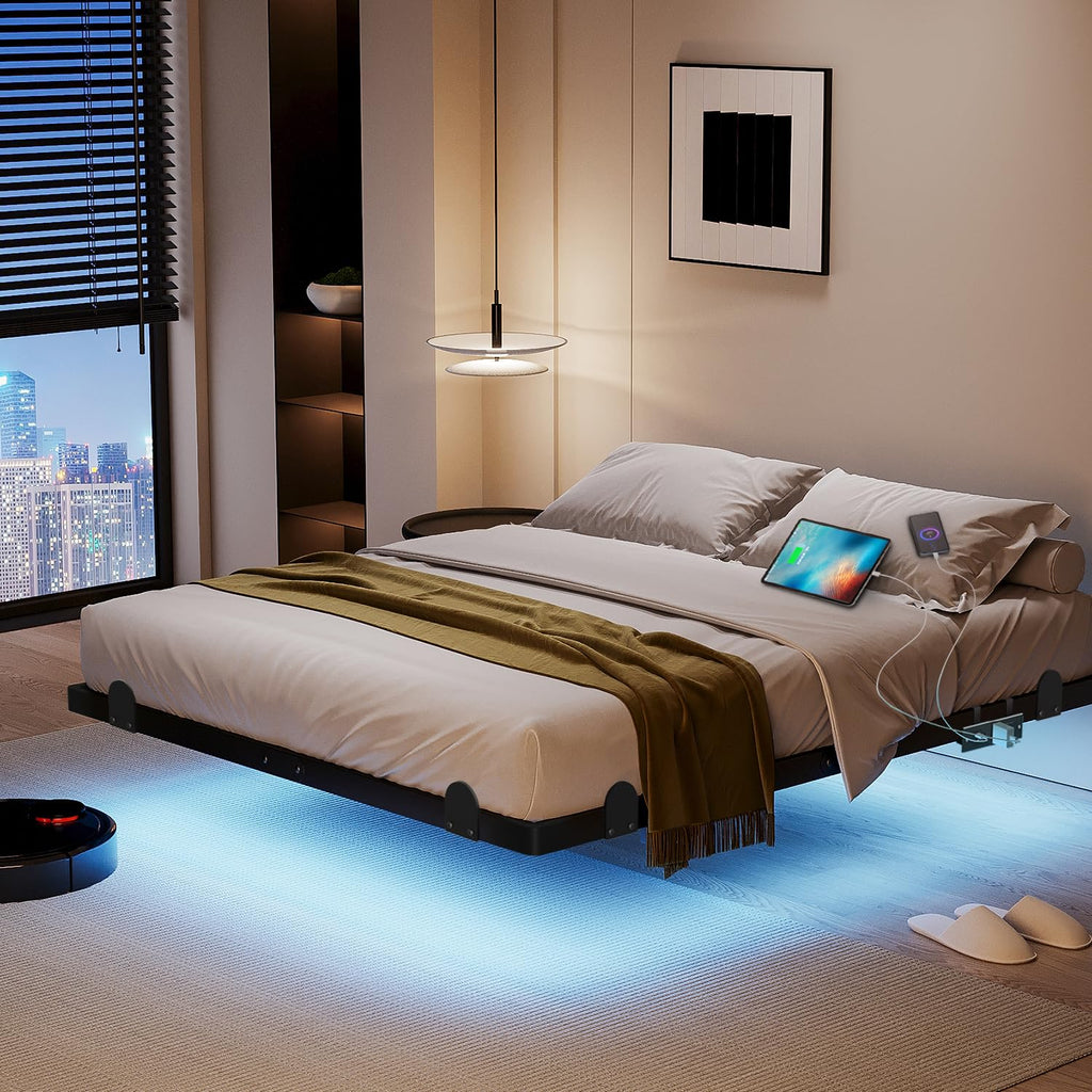 14 Inch Full Bed Frame with LED Lights and Charging Station L892