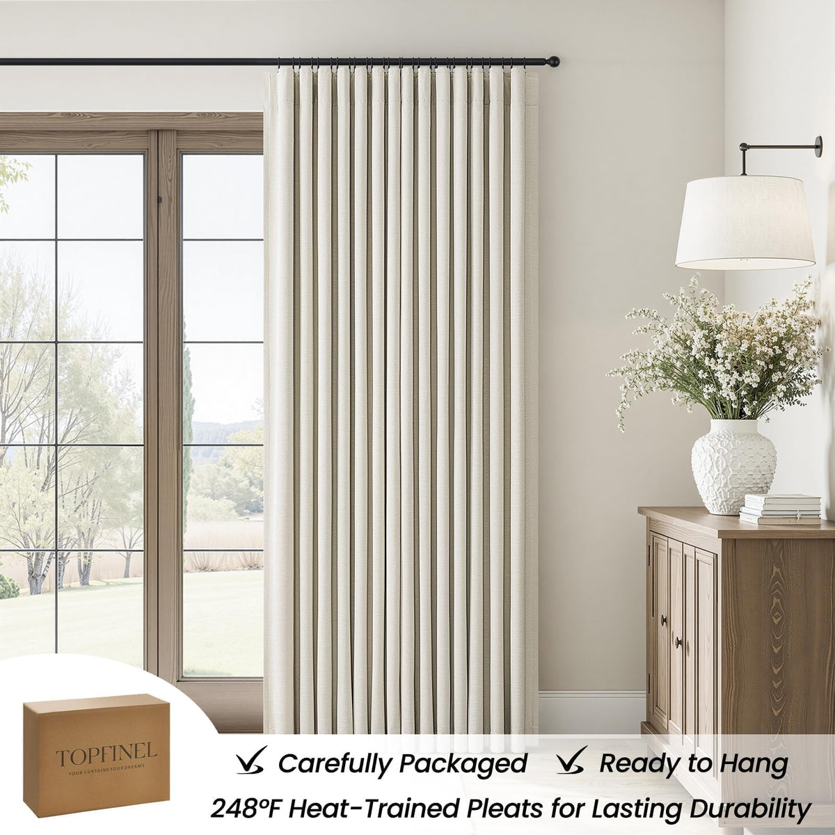 Cream Beige 96 Inch Long Blackout Linen Curtains D596626