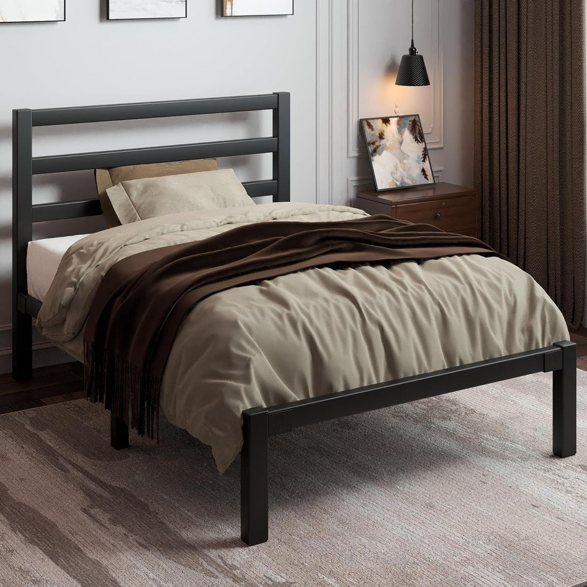 Twin Size Black Metal Bed Frame with Headboard M817964