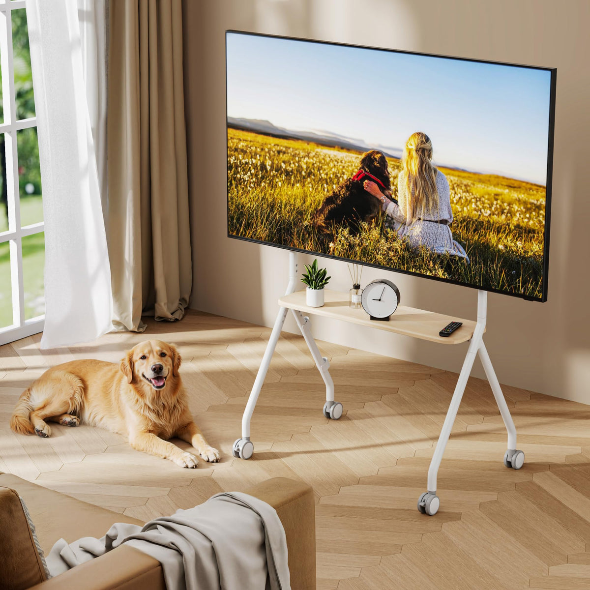 White Rolling TV Stand Y117
