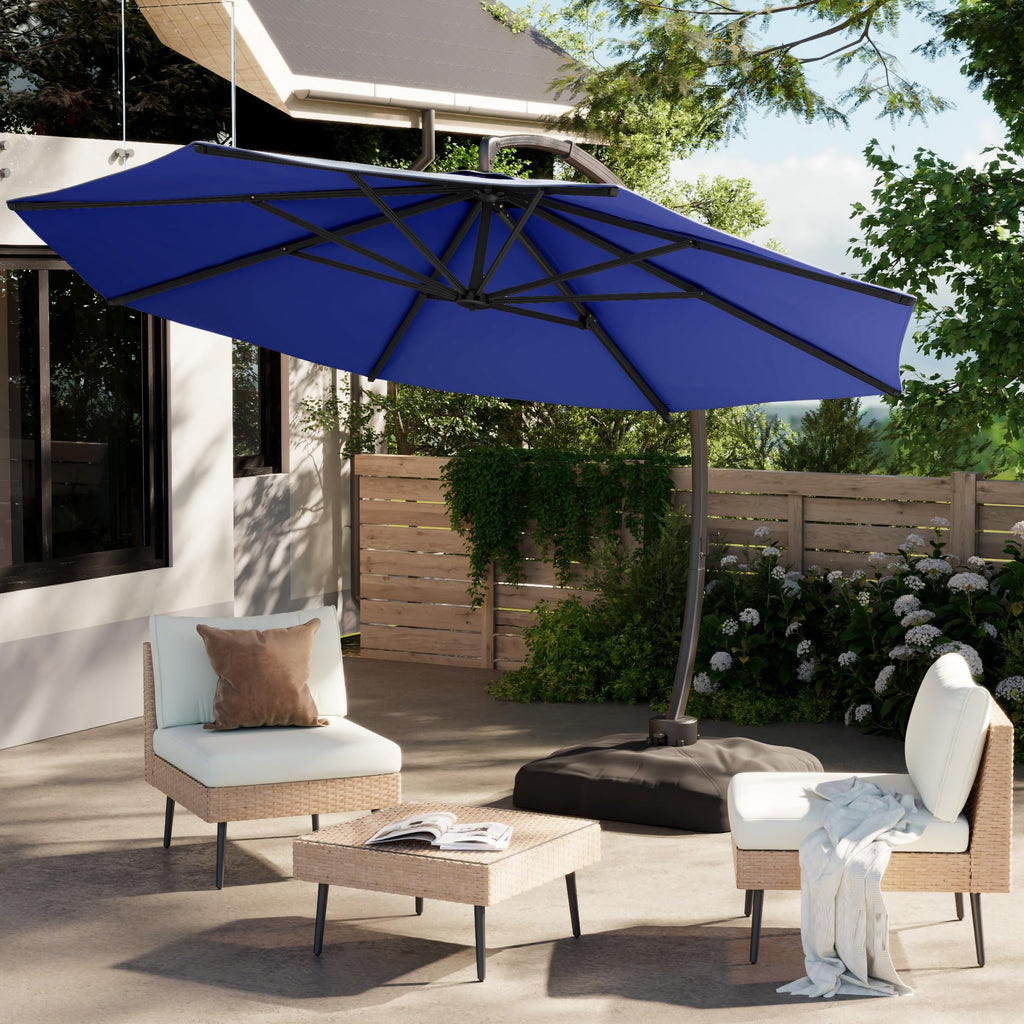 11FT Navy Blue Aluminum Cantilever Patio Umbrella with Base J921391