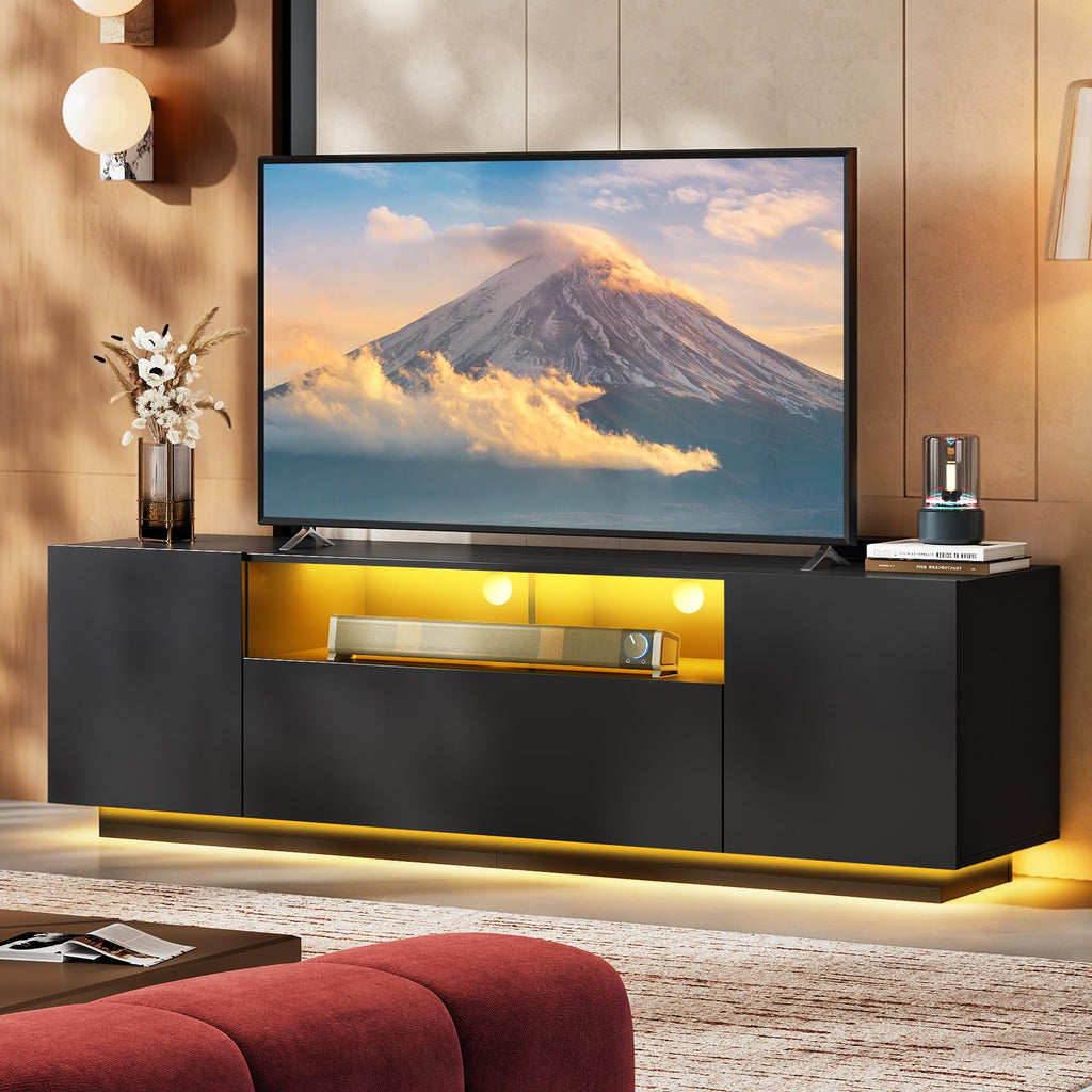 Black TV Stand with Storage Cabinets and Drawer Z101