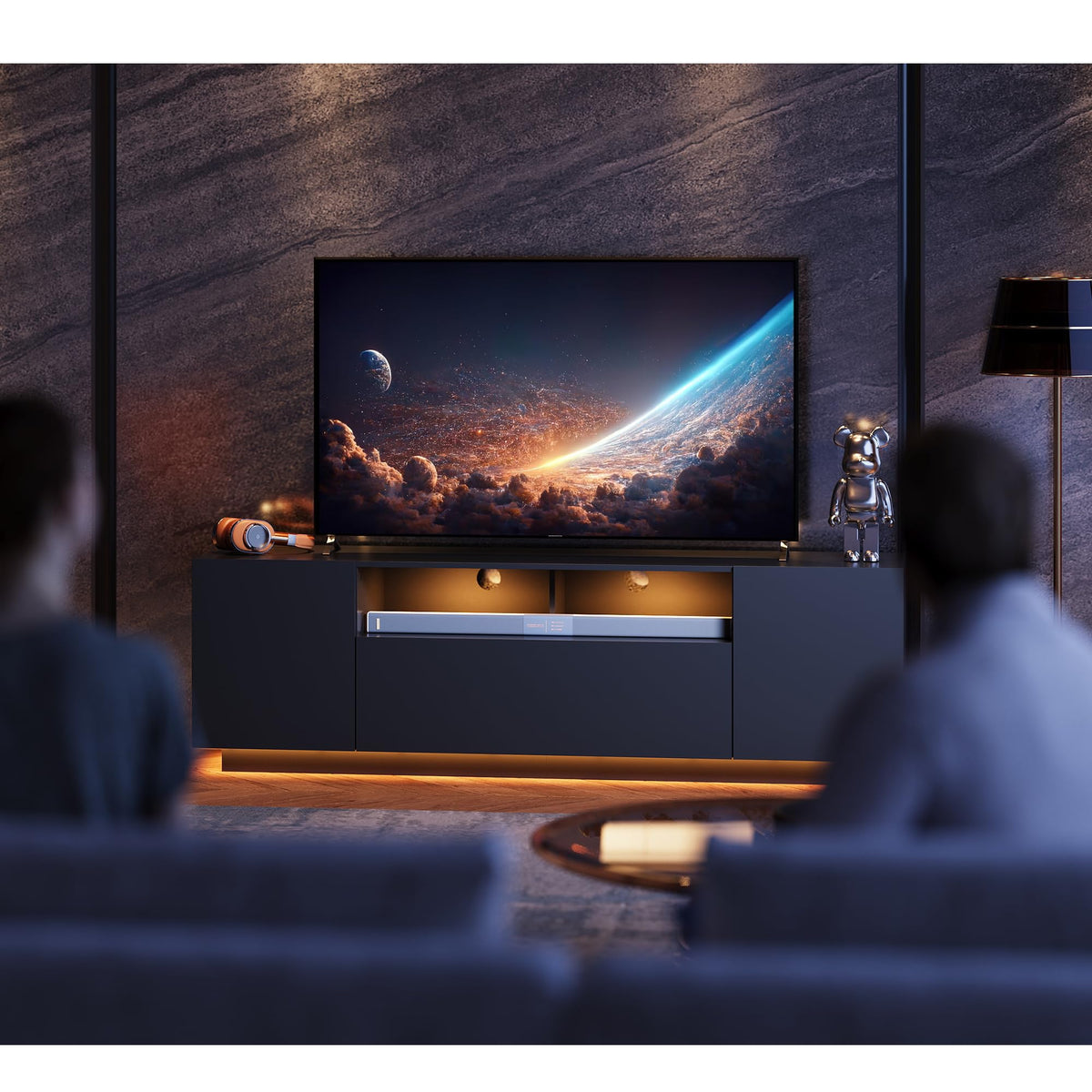 Black TV Stand with Storage Cabinets and Drawer Z101