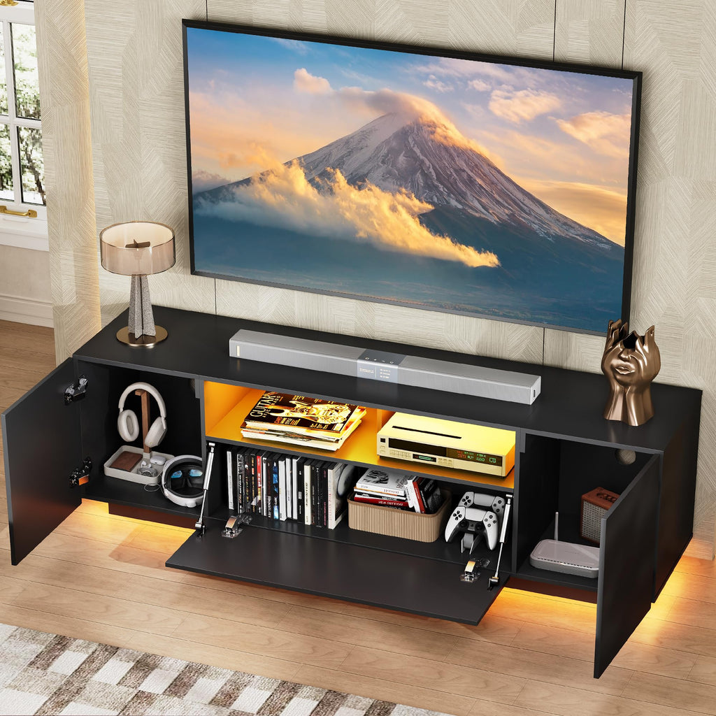 Black TV Stand with Storage Cabinets and Drawer Z101