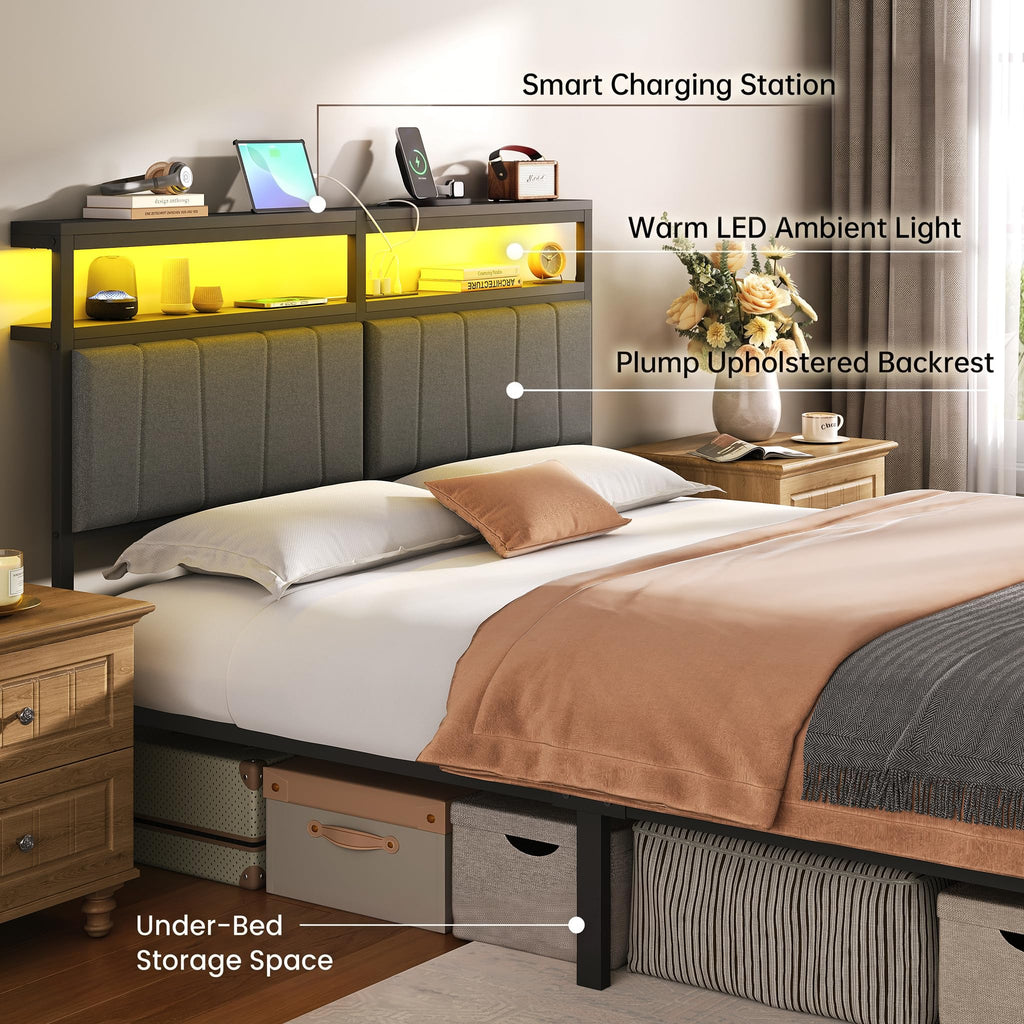 Queen Bed Frame with Storage Drawers and Charging Station F44797