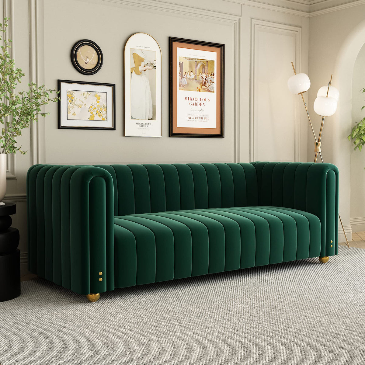 Green Velvet Curved Tufted Loveseat Sofa Z711778