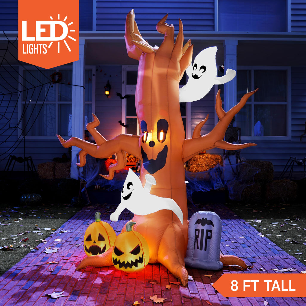 8FT Halloween Inflatable Tree with Ghost Pumpkin and Tombstone Y185010