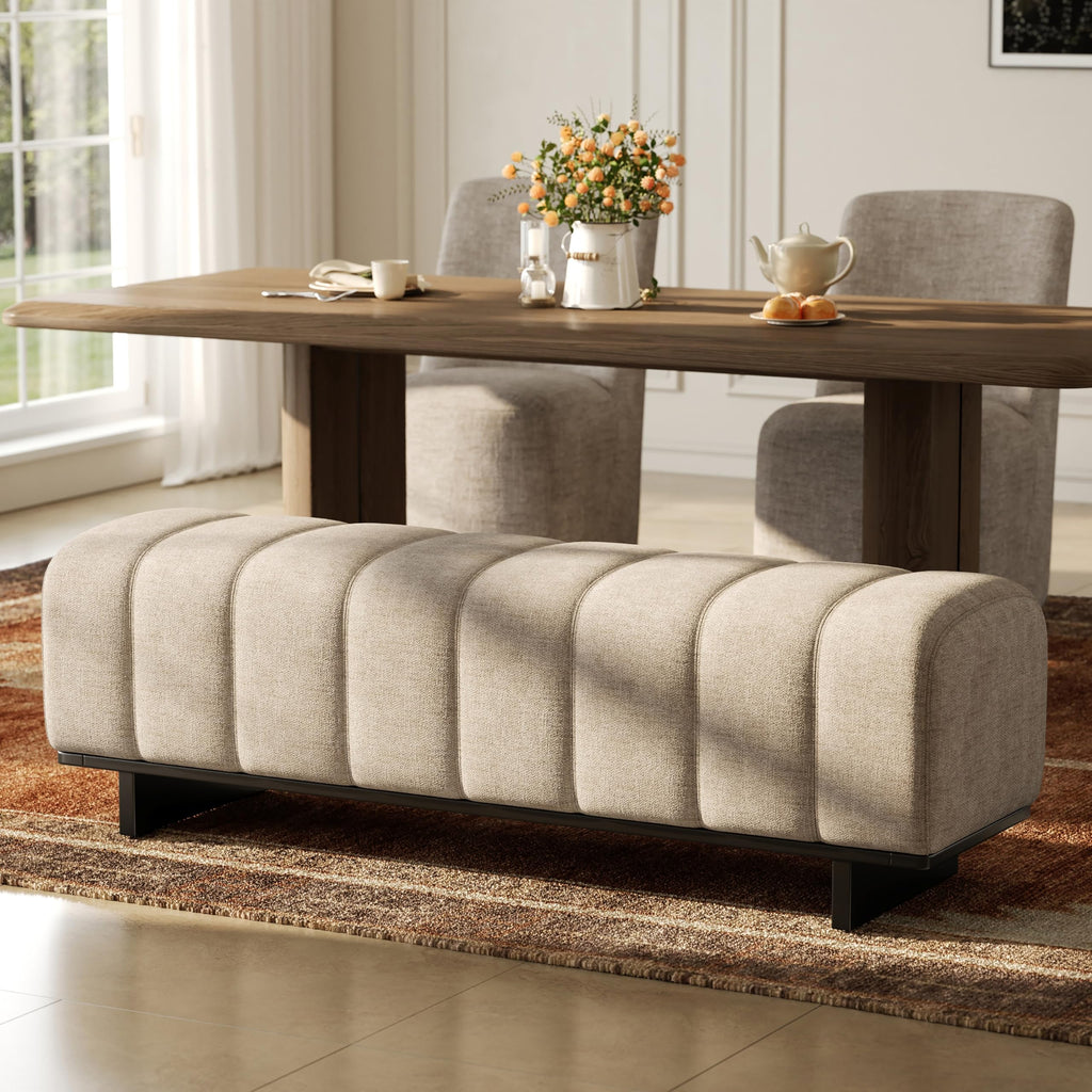 Oatmeal Black Chenille Upholstered Dining Bench J962