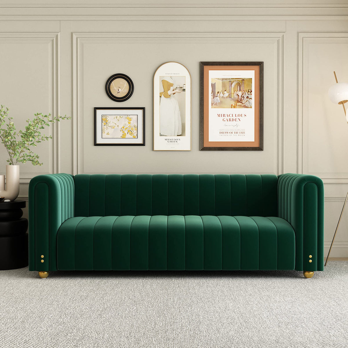 Green Velvet Curved Tufted Loveseat Sofa Z711778