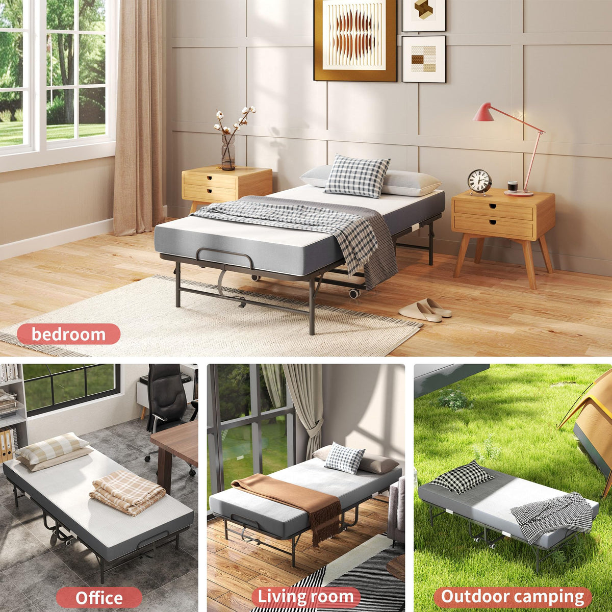 Folding Bed with Mattress with Wheels V93700