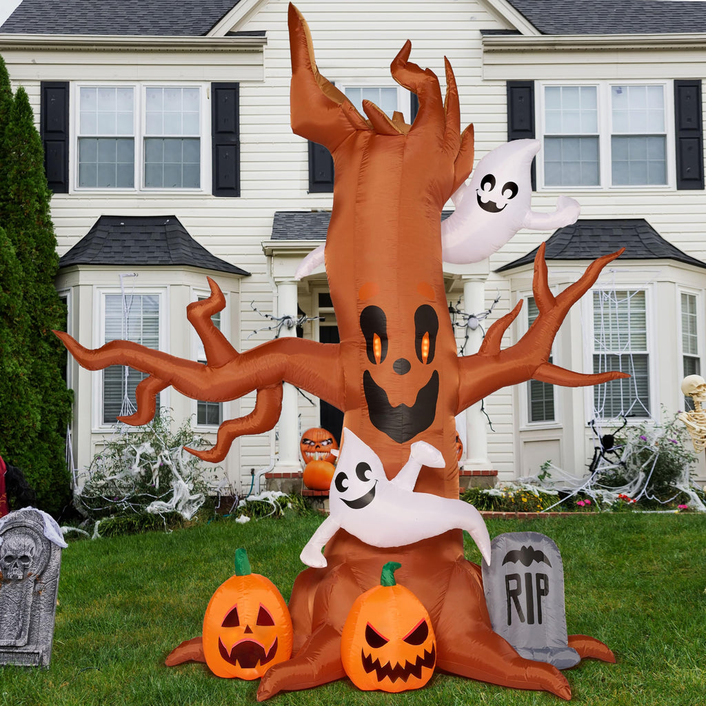 8FT Halloween Inflatable Tree with Ghost Pumpkin and Tombstone Y185010