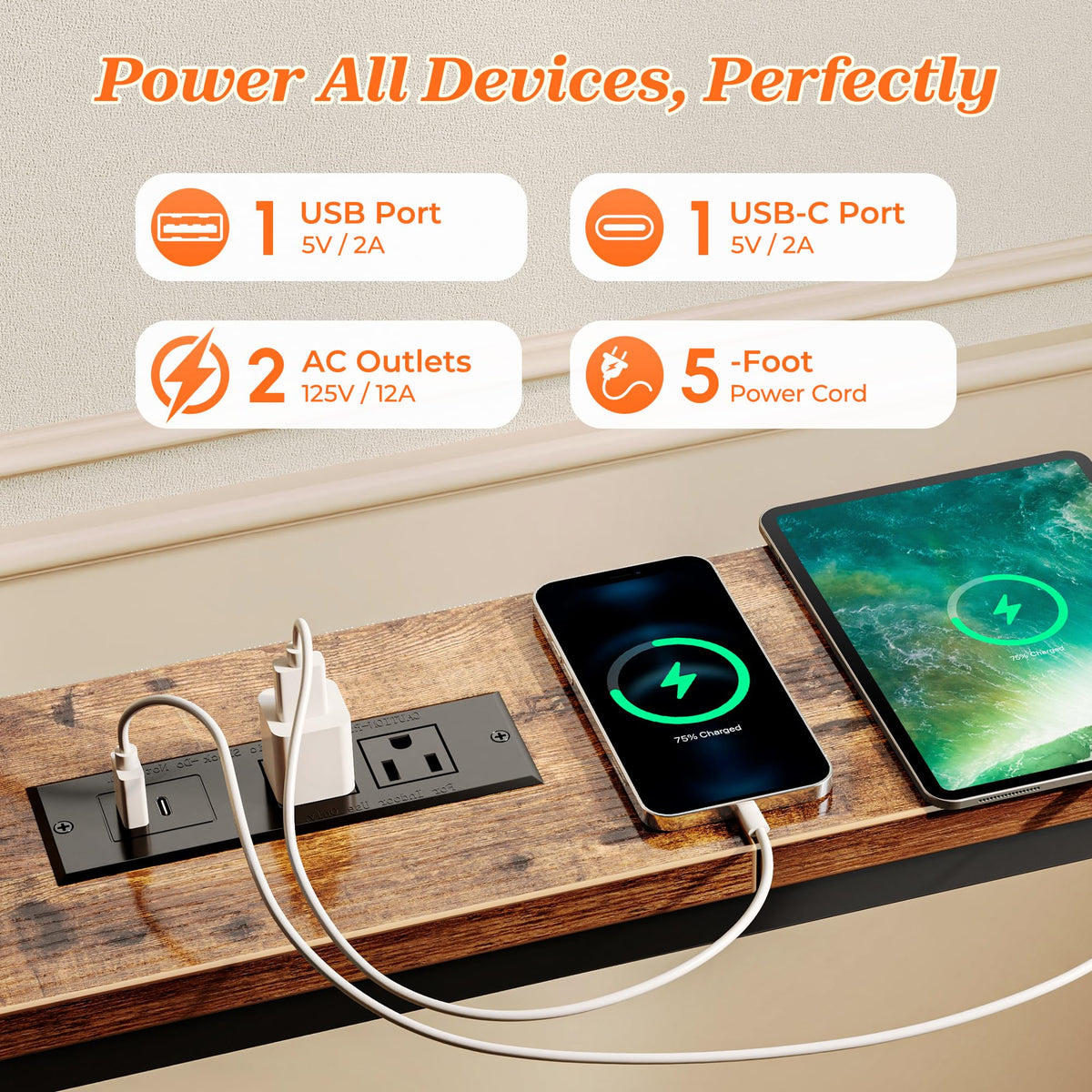 102 Inch Sofa Table with Power Outlets and USB-C Ports Y630865