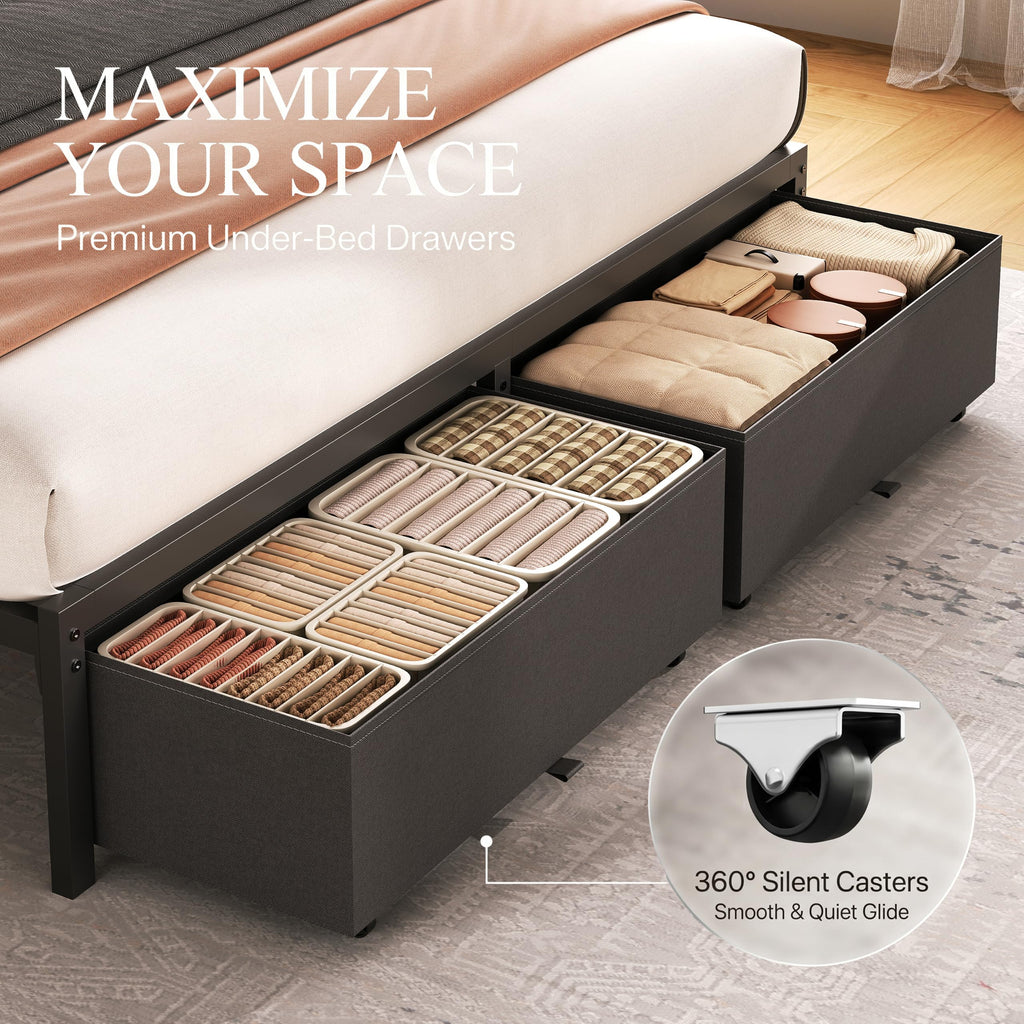 Queen Bed Frame with Storage Drawers and Charging Station F44797