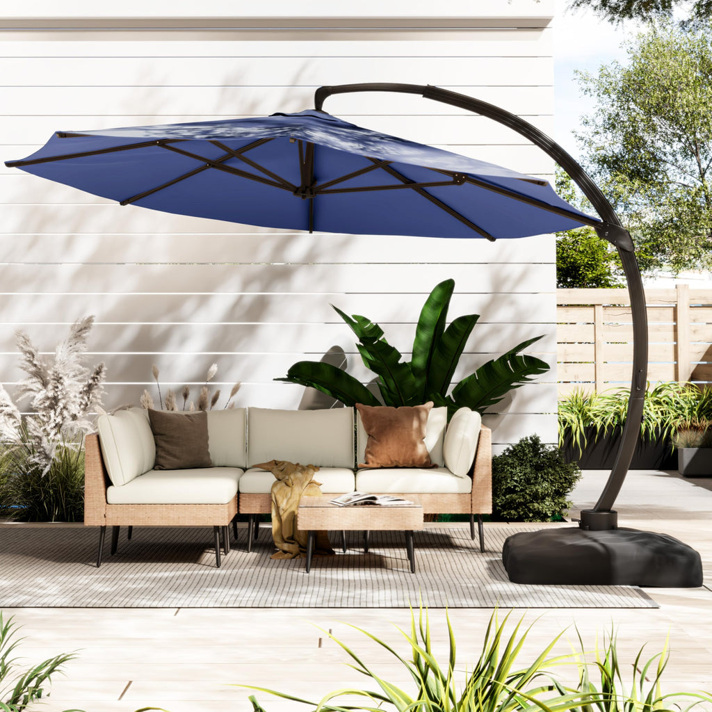 11FT Navy Blue Aluminum Cantilever Patio Umbrella with Base J921391