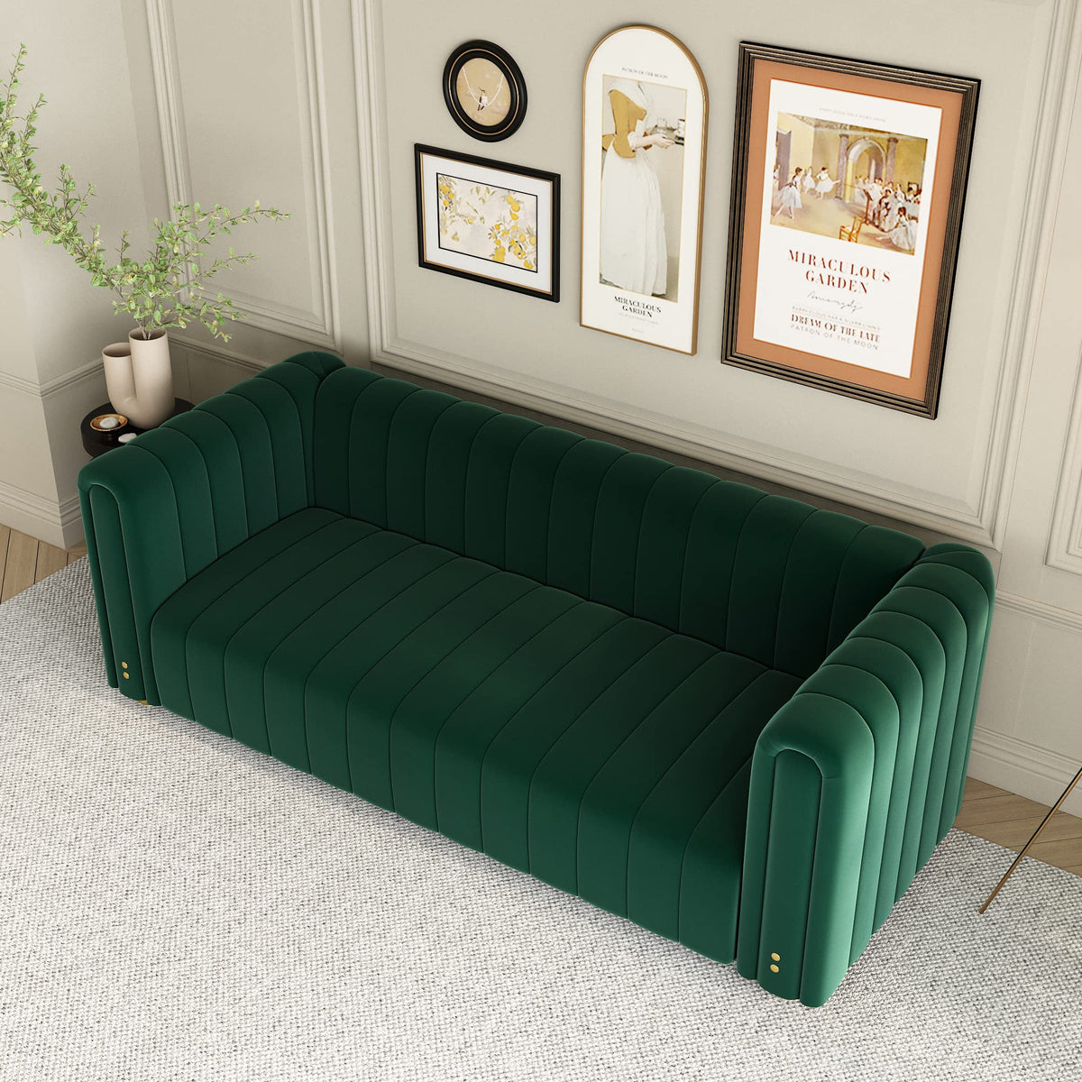 Green Velvet Curved Tufted Loveseat Sofa Z711778
